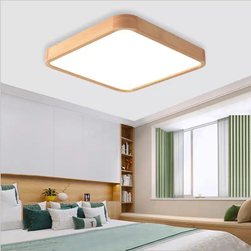 Plafonnier LED Carré en Bois Massif